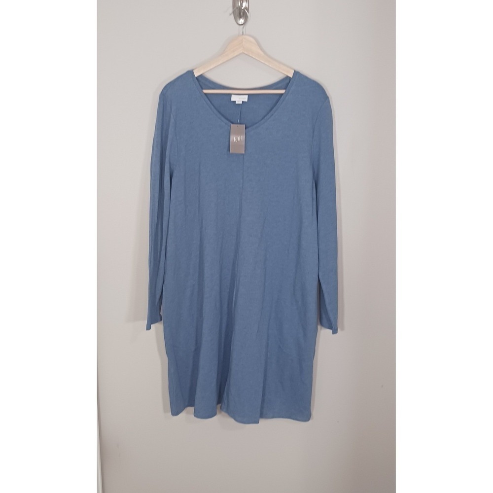 J Jill Pima Cotton Tunic Dress Womens XL Blue Long Sleeve Pockets NWT